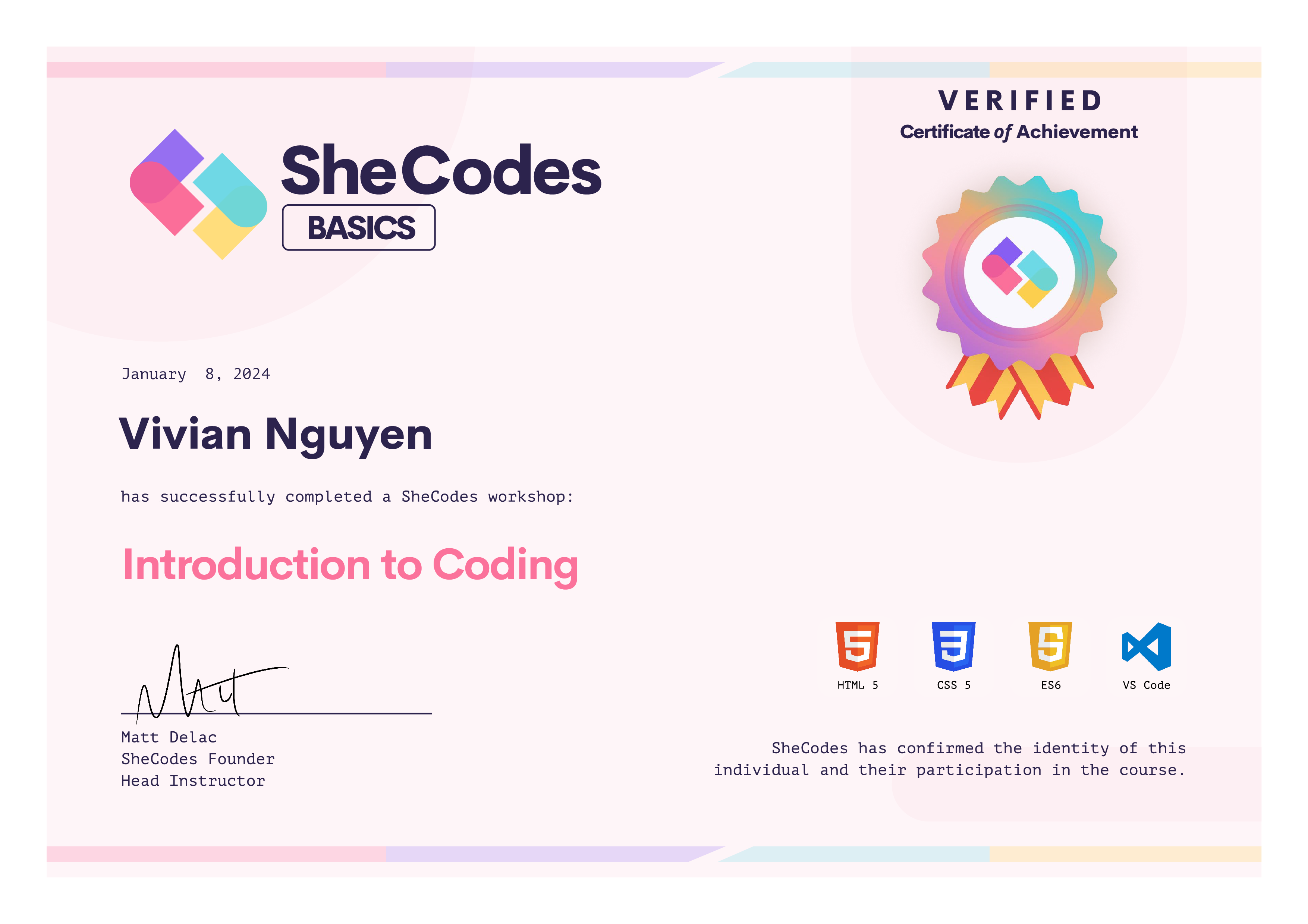 SheCodes Basics Certificate