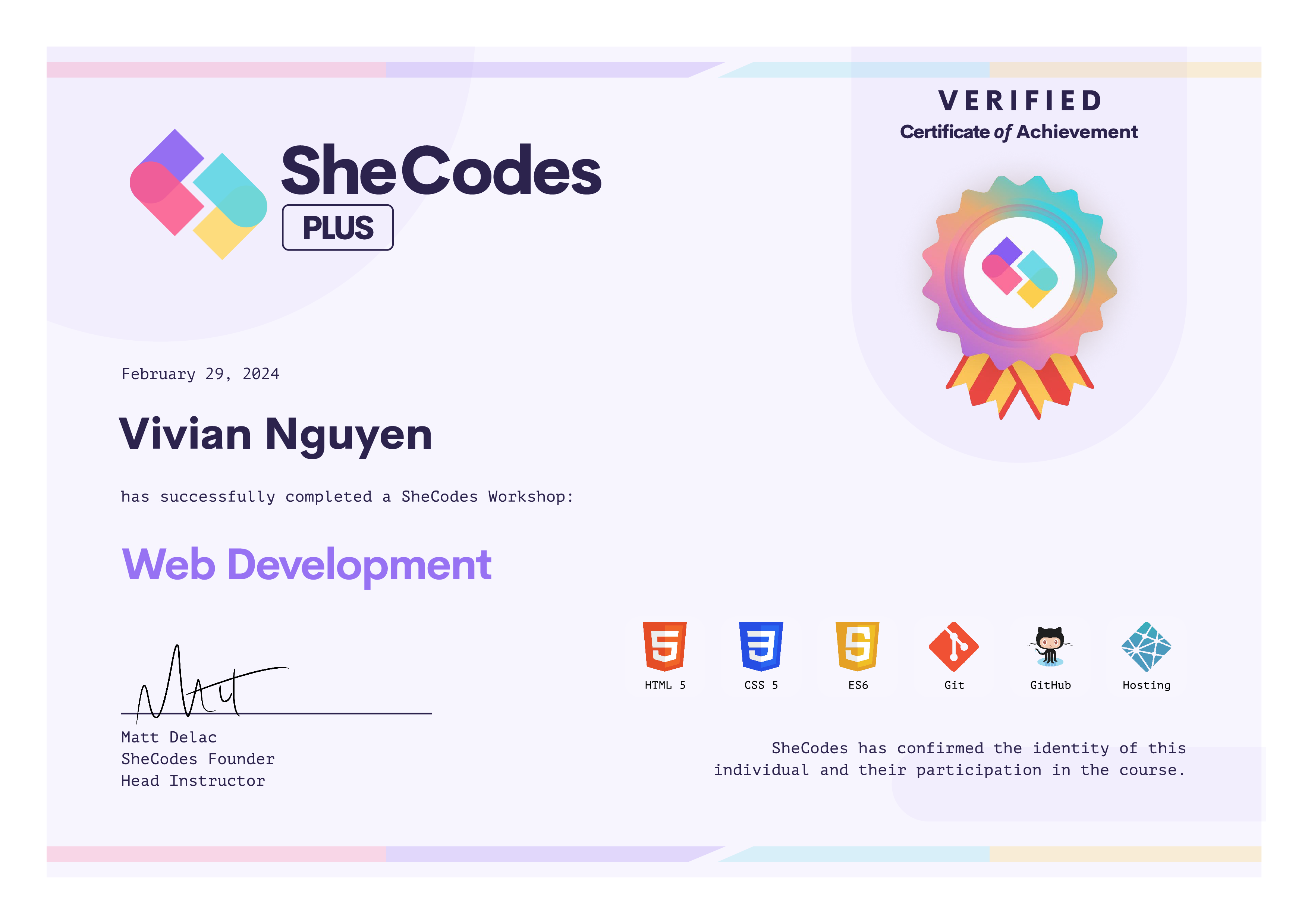 SheCodes Plus Certificate